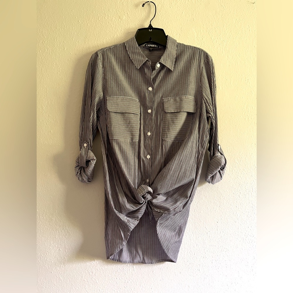 Stripped button down shirt.